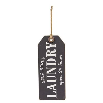 Homegifo *self Serve Laundry Open 24 Hours Wood Tag In Black