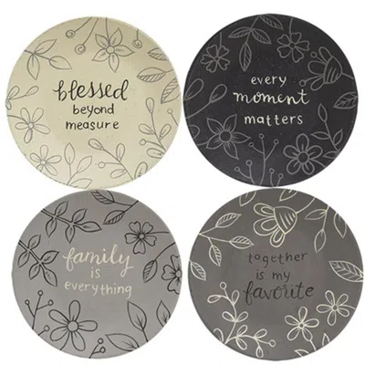Homegifo *sentiment Floral Plate 4 Asstd. In Gray