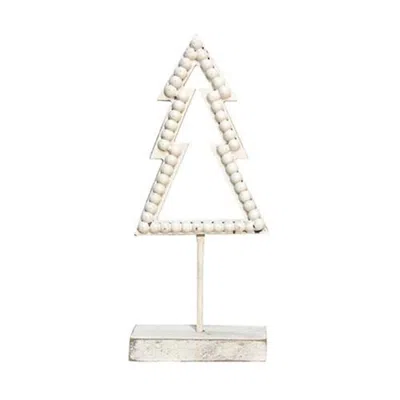 Homegifo *shabby Chic Beaded Christmas Tree On Base 11.75" In White