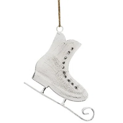 Homegifo Shabby Chic Metal Ice Skate Ornament In White