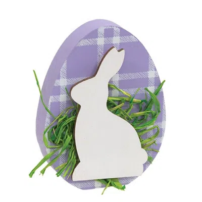 Homegifo Sitting Bunny Purple Plaid Egg Sitter In Multi