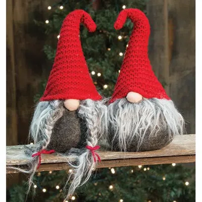 Homegifo *sitting Plush Mr./mrs. Santa Gnome 2 Asstd. In Red