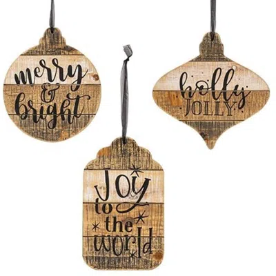 Homegifo *slat Wood Christmas Sign Ornament 3 Asstd. In Brown