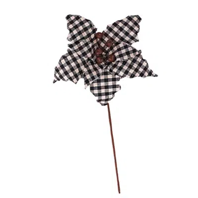 Homegifo Sm Black/white Plaid Poinsettia Spray