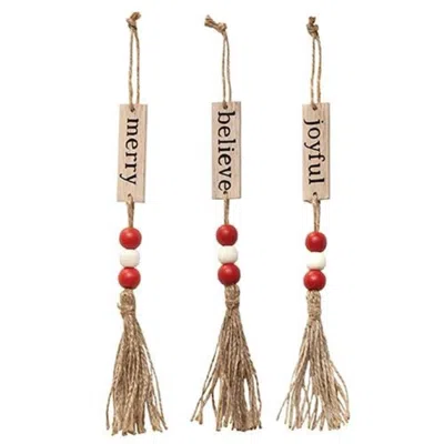 Homegifo *sm Tassel Ornament With Red And White Beads 3 Asstd. In Neutral