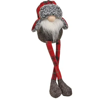 Homegifo Small Dangle Leg Winter Plaid Gnome In Red