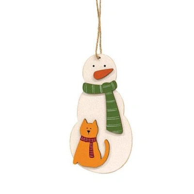 Homegifo Snowman With Cat Wooden Ornament In White