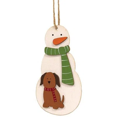 Homegifo Snowman With Dog Wooden Ornament In Multi