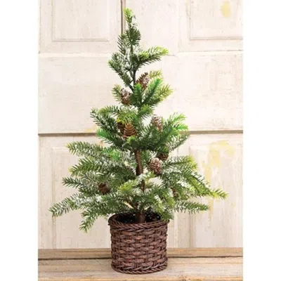 Homegifo Snowy Cypress Tree In Willow Basket 18" In Brown