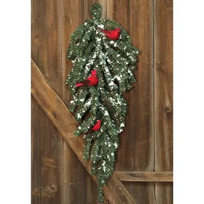 Homegifo Snowy German Twig Teardrop W/cardinals 30" In Green