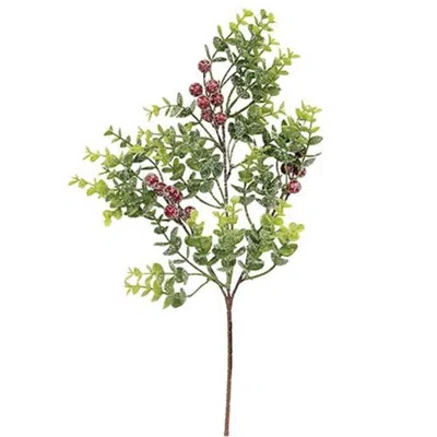 Homegifo Snowy Glittered Boxwood & Berry Pick 19" In Green