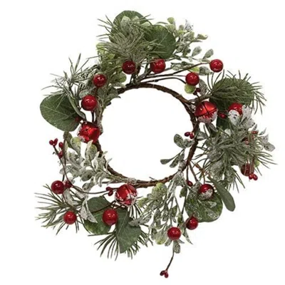 Homegifo Snowy Holiday Red Berry & Bell Candle Ring