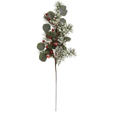 Homegifo Snowy Holiday Red Berry & Bell Spray In Green