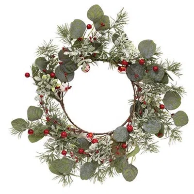 Homegifo Snowy Holiday Red Berry & Bell Wreath In Green