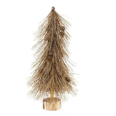 Homegifo Sparkle Bottle Brush Pine Tree With Pine Cones On Base 15" In Brown