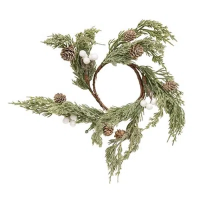 Homegifo Sparkle Soft Pine White Berry Candle Ring In Green