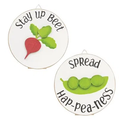 Homegifo Spread Hap-pea-ness Mini Round Easel Sign 2 Asstd. In Multi