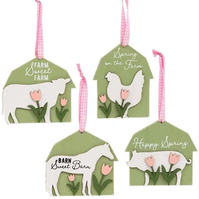 Homegifo *spring Barn Animal & Tulip Layered Ornament 4 Asstd. In Green