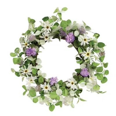 Homegifo Spring Daisy Purple Flowers & Eucalyptus Wreath In Green