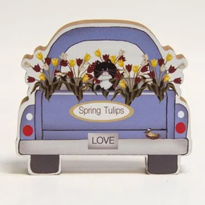 Homegifo *spring Tulips Chunky Truck W/cat In Blue