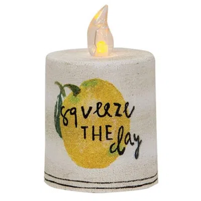Homegifo *squeeze The Day Flame Timer Pillar 2.25" X 2.5" In Gray