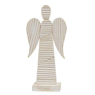 Homegifo Standing Corrugated Wood Angel On Base In Neutral