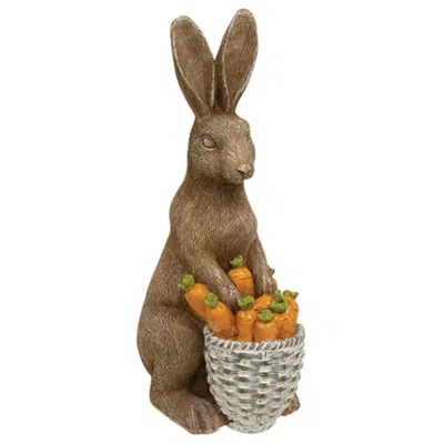 Homegifo Standing Resin Bunny With Carrot Basket In Brown