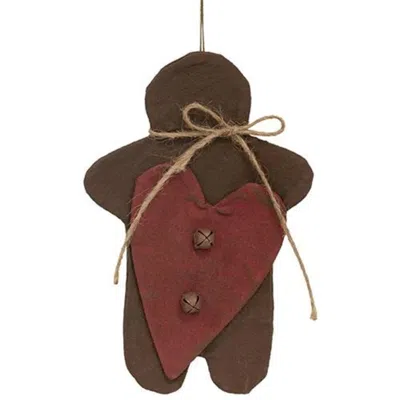 Homegifo Stiffened Fabric Primitive Gingerbread & Heart Ornament In Brown