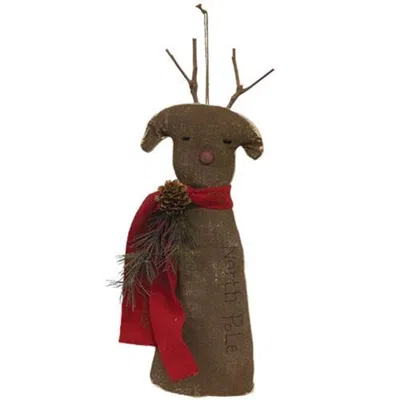 Homegifo Stiffened Primitive "north Pole" Reindeer Hanger In Brown