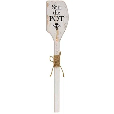 Homegifo Stir The Pot Distressed Wooden Decorative Spatula In White