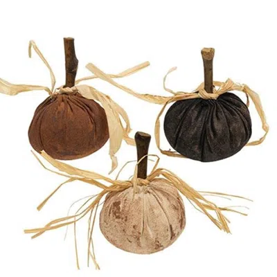 Homegifo Stuffed Fabric Gathered Pumpkin 3 Asstd. In Brown