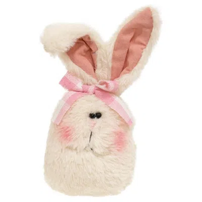 Homegifo Stuffed Fuzzy Bunny Head Sitter W/pink & White Checked Bow In Black