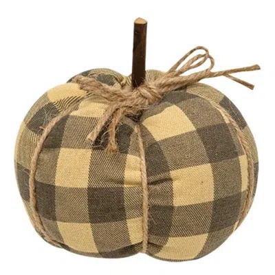 Homegifo *stuffed Gray Buffalo Check Pumpkin 4.5" X 4.75" In Brown