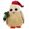 Homegifo Stuffed Owl In Santa Hat W/winter Greenery