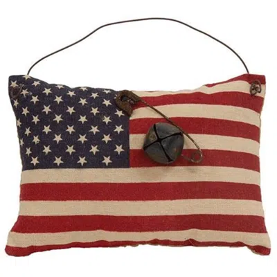 Homegifo Stuffed Primitive American Flag Ornament W/rusty Bell In Multi