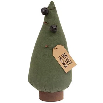 Homegifo Stuffed Primitive "merry Christmas" Tree On Base In Green