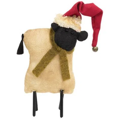 Homegifo Stuffed Standing Primitive Sheep In Santa Hat In Brown