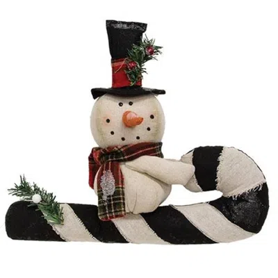 Homegifo Stuffed Top Hat Snowman On Candy Cane In Black