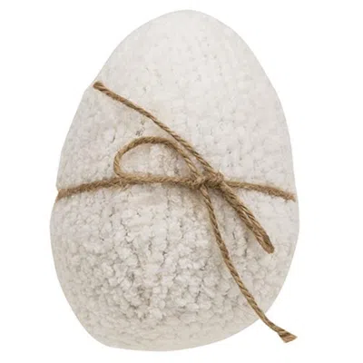 Homegifo Stuffed White Chenille Egg W/jute Bow