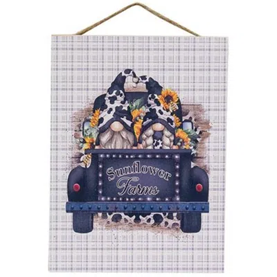 Homegifo *sunflower Farms Gnomes In Truck Hanging Sign In Multi