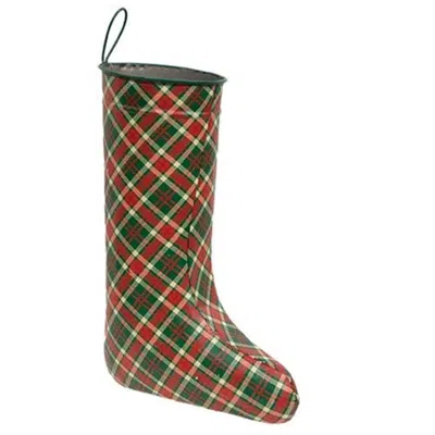 Homegifo *tartan Tidings Metal Stocking In Green