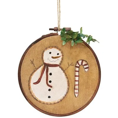 Homegifo *teastained Primitive Snowman & Candy Cane Stitchery In Neutral