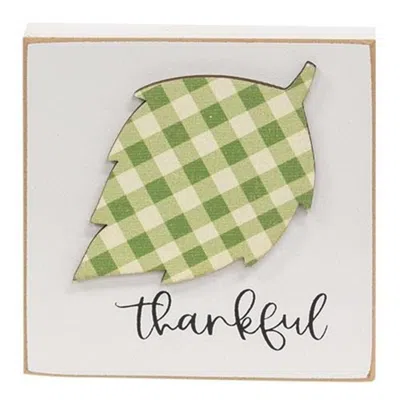Homegifo *thankful Plaid Leaf Block In Green