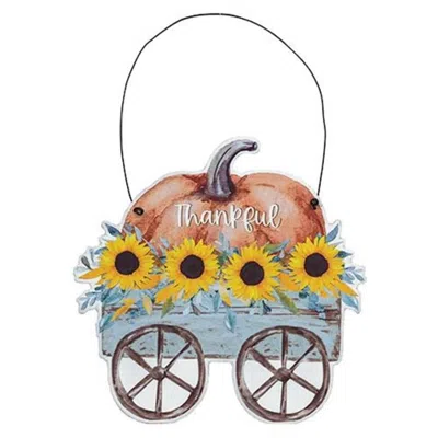 Homegifo *thankful Pumpkin & Sunflower Wagon Hanger In Blue