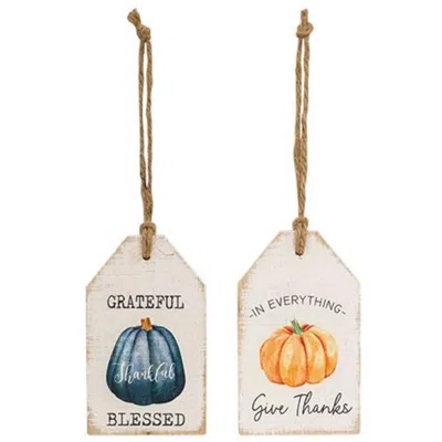 Homegifo *thankful Pumpkin Wood Tag 2 Asstd. In Multi