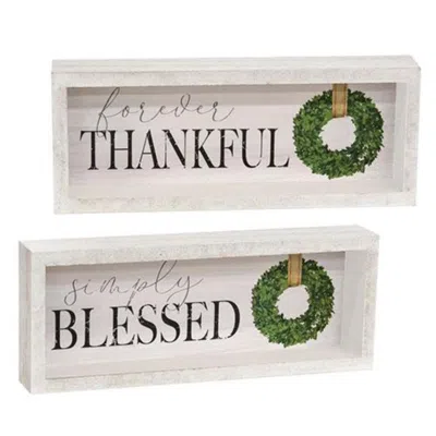 Homegifo *thankful/blessed Inset Box Sign 2 Asstd. In White