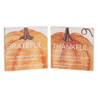 Homegifo Thankful/grateful Definition Pumpkin Box Sign 2 Asstd. In Orange