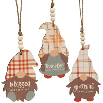 Homegifo Thankful/grateful/blessed Gnome Ornament 3 Asstd. In Brown