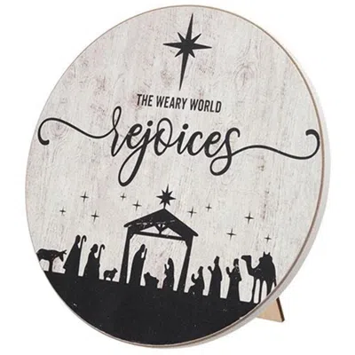 Homegifo The Weary World Rejoices Nativity Round Easel Sign In Gray