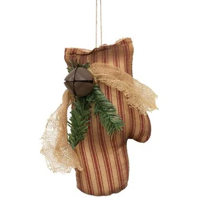 Homegifo Ticking Stripe Mitten Ornament In Brown